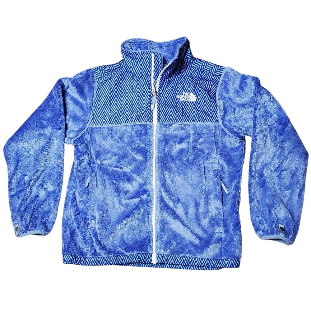 The North Face Girls L 14/16 Denali Fuzzy Jacket With Herringbone Blue